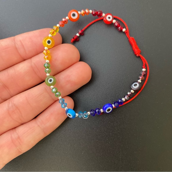 925 Sterling Silver Red Thread Eye Adjustable Bracelet Good Luck Pulsera - Picture 14 of 14